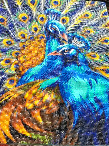 DIY Crystal Art Kits - Framed Canvas 40x50cm - Blue Rhapsody Peacocks 1