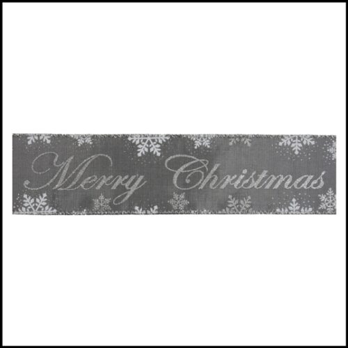Silver Merry Christmas Wire Edged Ribbon 1