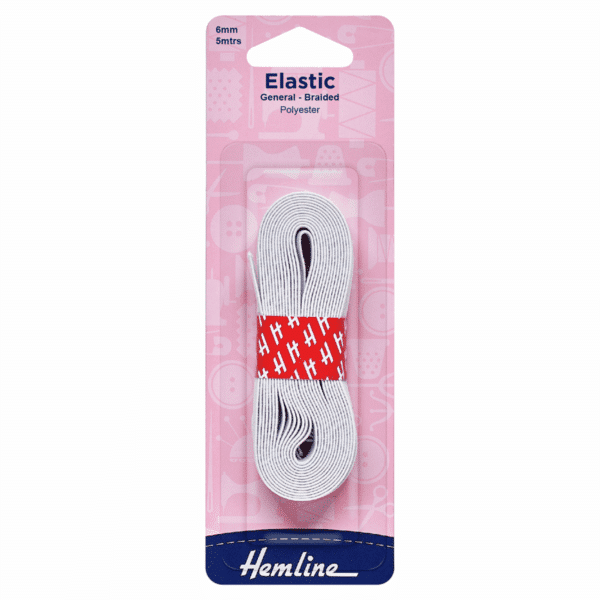 Hemline - Braided Elastic - White - 6mm x 5m 1