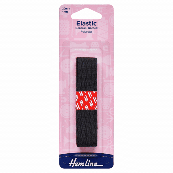Hemline - Knitted Elastic - Black - 20mm x 1m 1