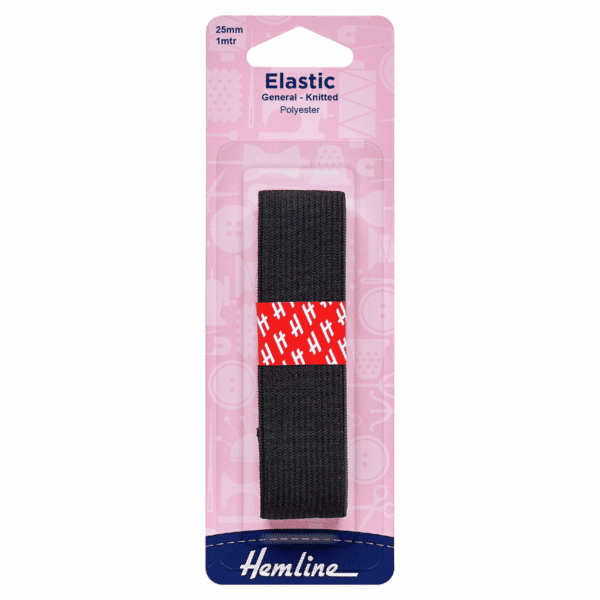 Hemline - Knitted Elastic - Black - 25mm x 1m 1