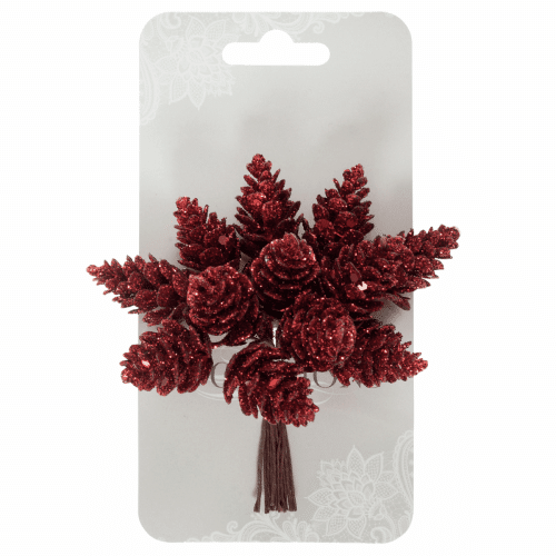 Occasions - Red Glitter Pinecones on Wire 1