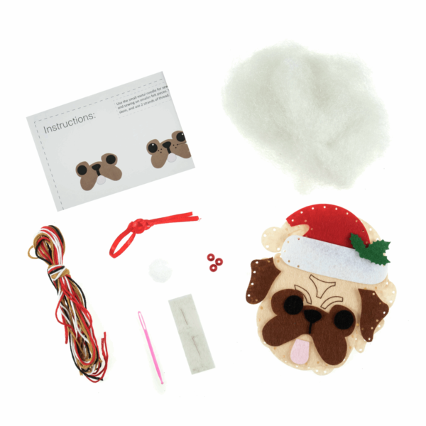 Trimits - Make Your Own Felt Decoration Kit - Pug in Santa Hat 4