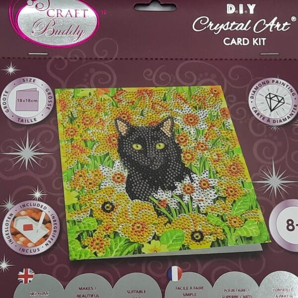 DIY Crystal Art Kits - Card Kit 18x18cm - Cat Among the Flowers 3