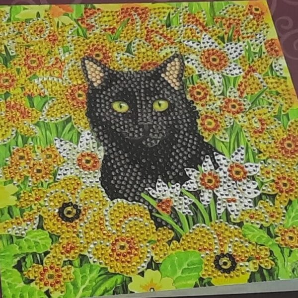 DIY Crystal Art Kits - Card Kit 18x18cm - Cat Among the Flowers 1