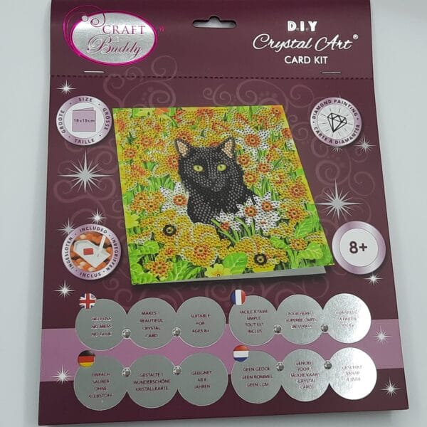 DIY Crystal Art Kits - Card Kit 18x18cm - Cat Among the Flowers 2