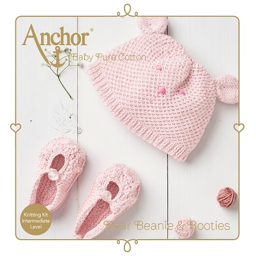 Anchor - Knitting Kit - Amigurumi Baby Hat & Shoes - Pink 1