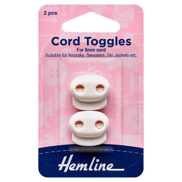 Hemline - Adjustable Cord Toggles - White - 6mm 1