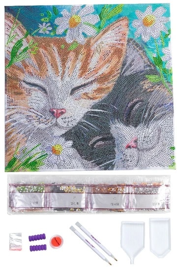 DIY Crystal Art Kits - Framed Canvas 30x30cm - Sleepy Cats 3